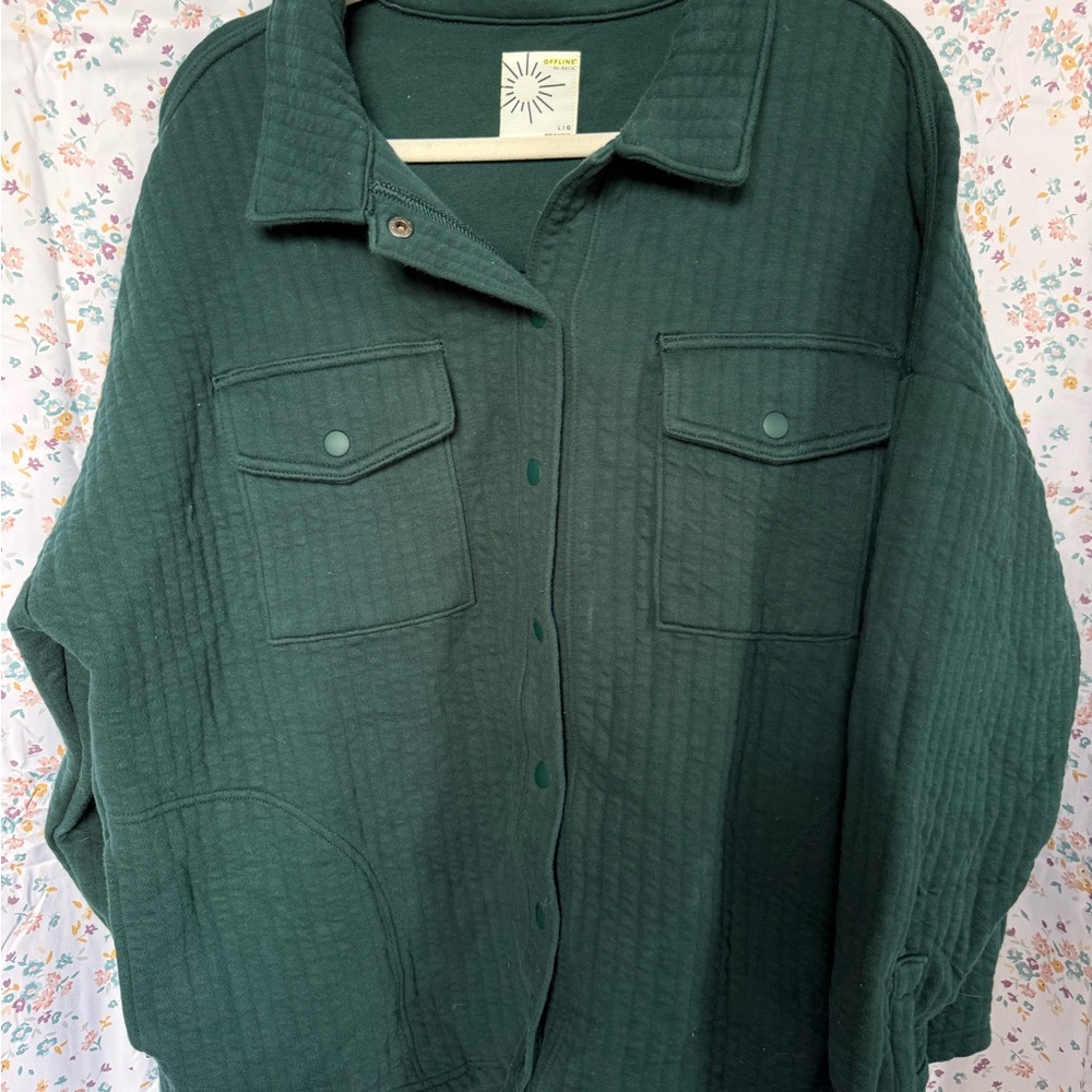 Quilted Dark Green Utility Shacket Jacket - Women